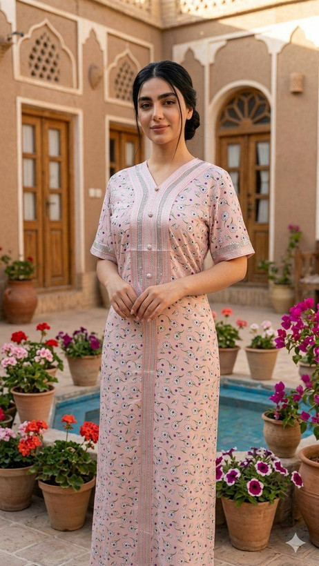 پیراهن مجلسی زنانه اماراتی جنس نخی نگینی خوس دوزی
